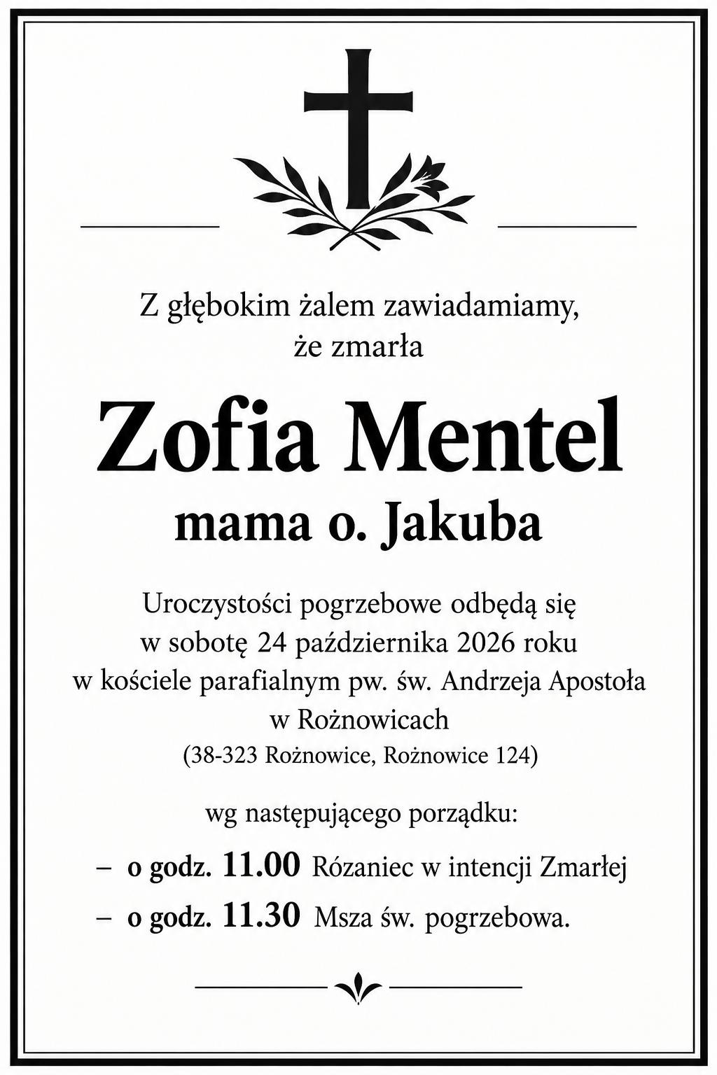 Zofia Mentel nekrolog